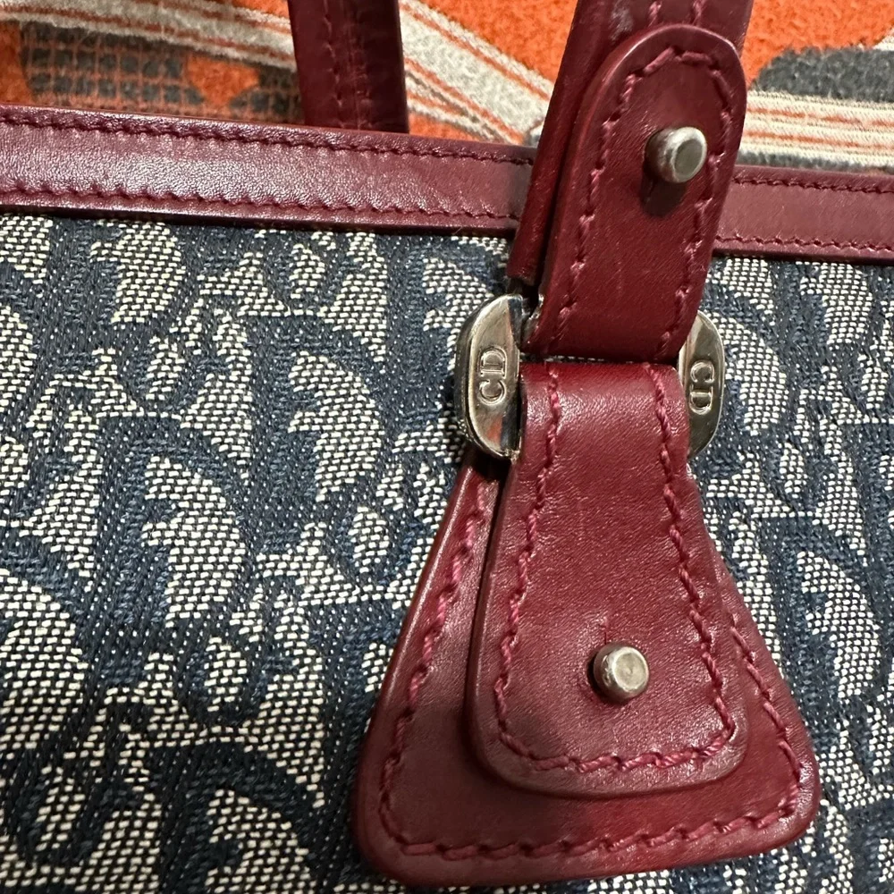 CHRISTIAN DIOR ❤️🌟BLUE & BURGUNDY TROTTER TOTE BAG ⭐️ - Picture 4 of 12